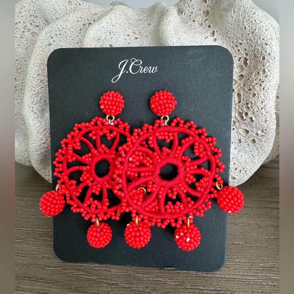 J Crew Beaded Earring Red